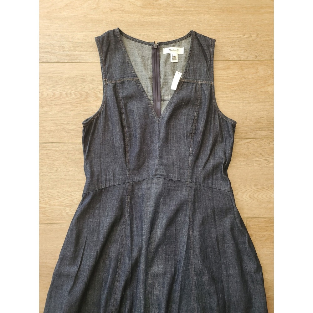 Madewell Denim V-Neck Maxi Dress 100% Cotton Sleeveless Size 12 - Picture 2 of 16